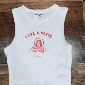 White Crop Top with Red Print